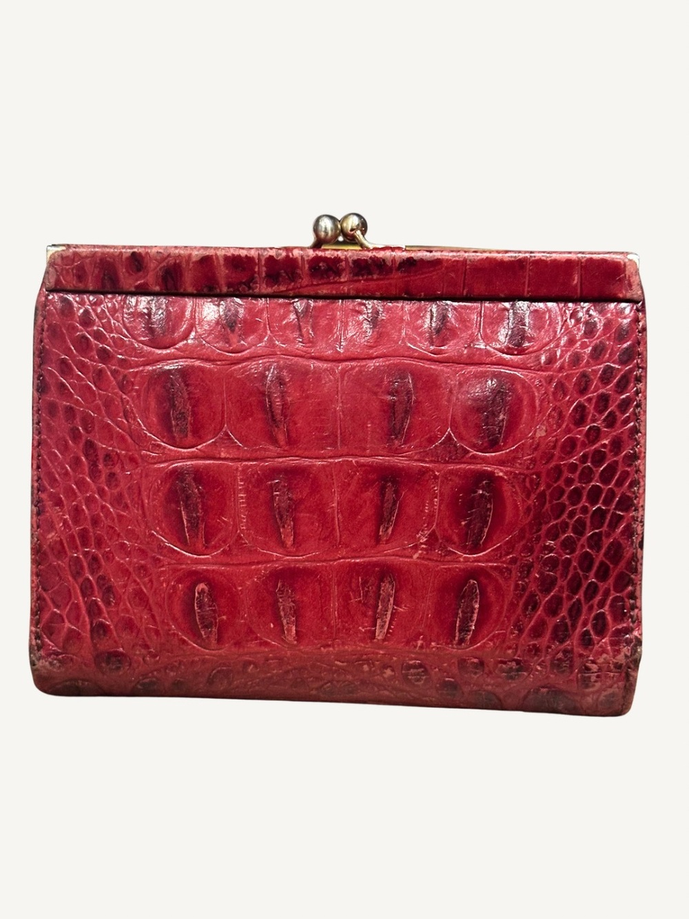 Rare Vintage Brahmin Melbourne Red Kiss-Lock Wallet | Rare Croc Leather - Picture 3 of 10